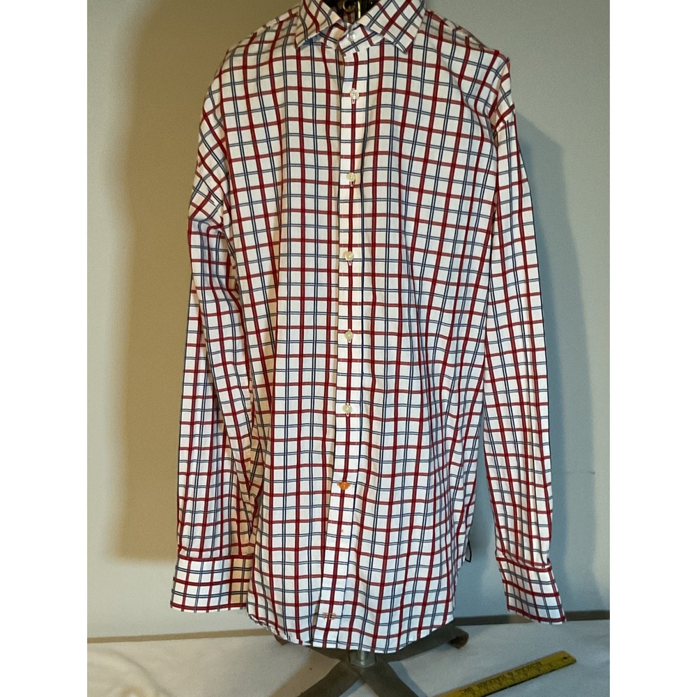Thomas Dean Mens XL Button Downβ Shirt Red Navy Blue Tattersall Check Cotton TD